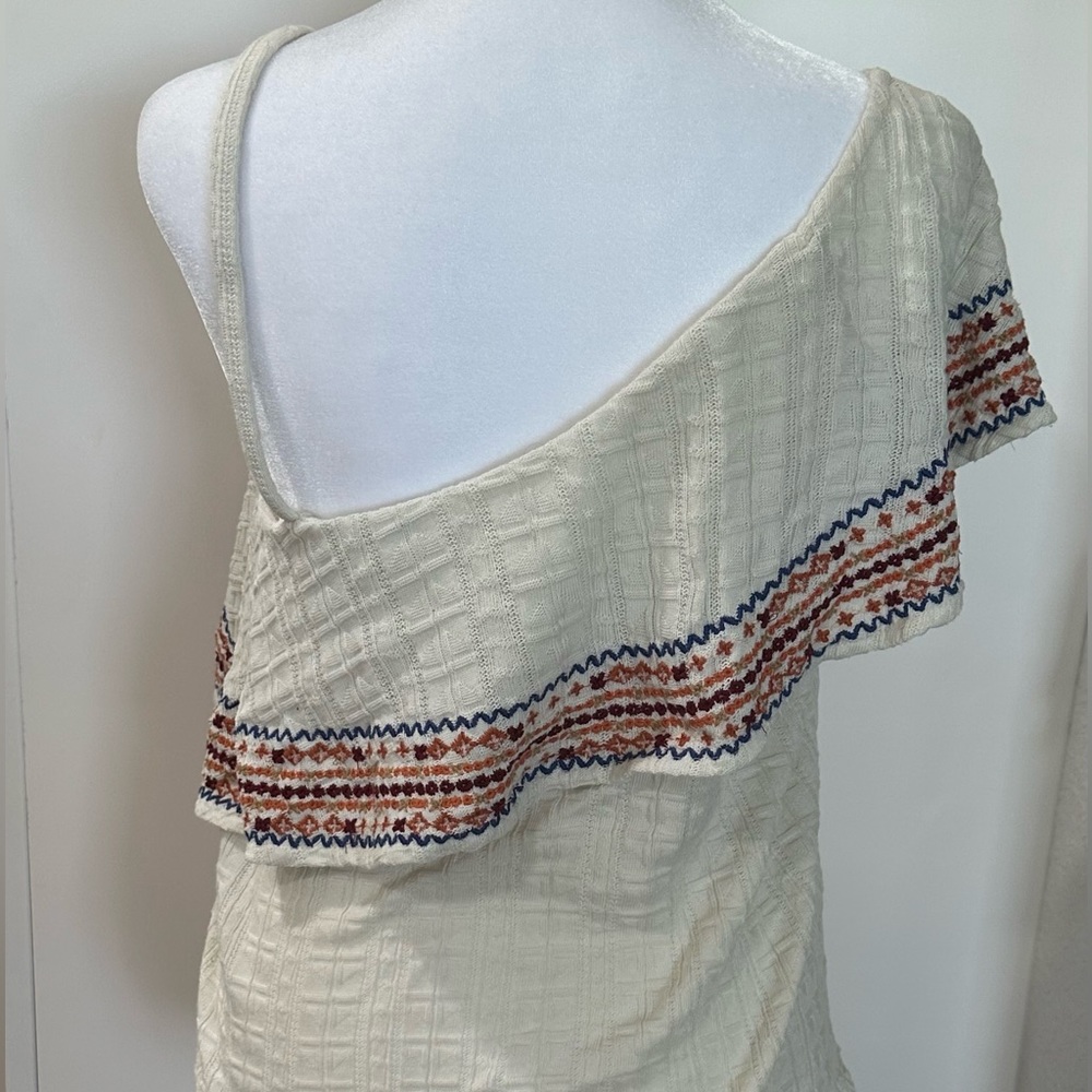 Lucky brand cream one shoulder boho embroidered shirt - Picture 4 of 6